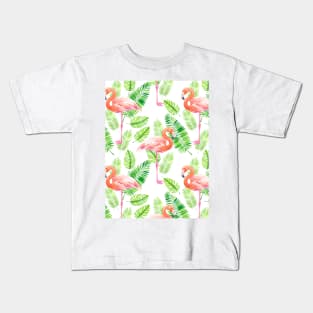 Flamingos and tropical leaves Kids T-Shirt